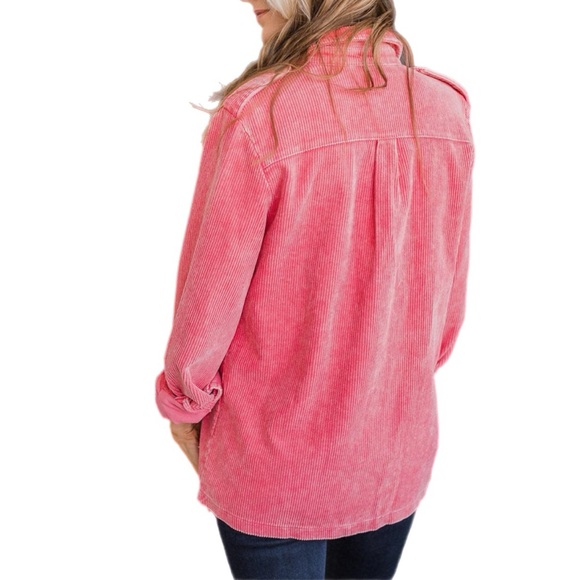 Pink Buttoned Flap Pocket Corduroy Jacket - Picture 3 of 9